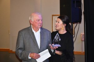 BOB VAUGHN LEGACY AWARD WINNER (BOB VAUGHN, LEFT) AND WITH BELL COUNTY CHAMBER OF COMMERCE DIRECTOR MELISSA TURNER (RIGHT)